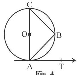 Circle with chord AB, diameter AOC, tangent AT