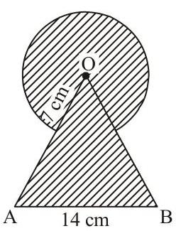 Equilateral triangle OAB with circular arc, shaded region