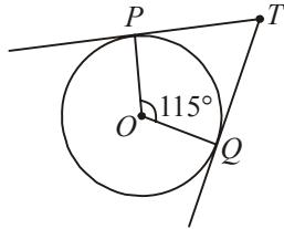 Circle with tangents TP and TQ, angle POQ = 115°