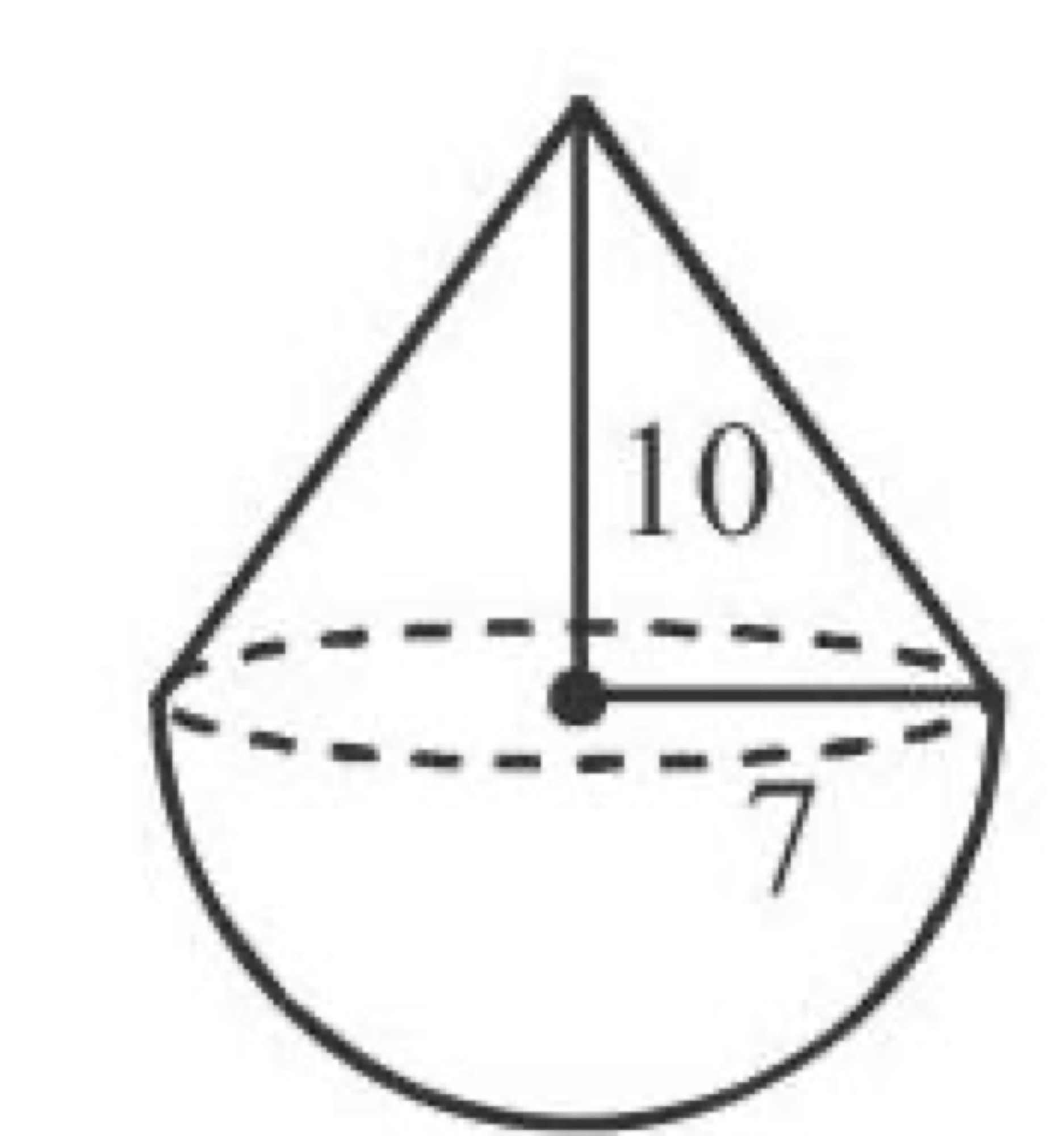 Hemisphere surmounted by cone, height 10 cm, radius 7 cm