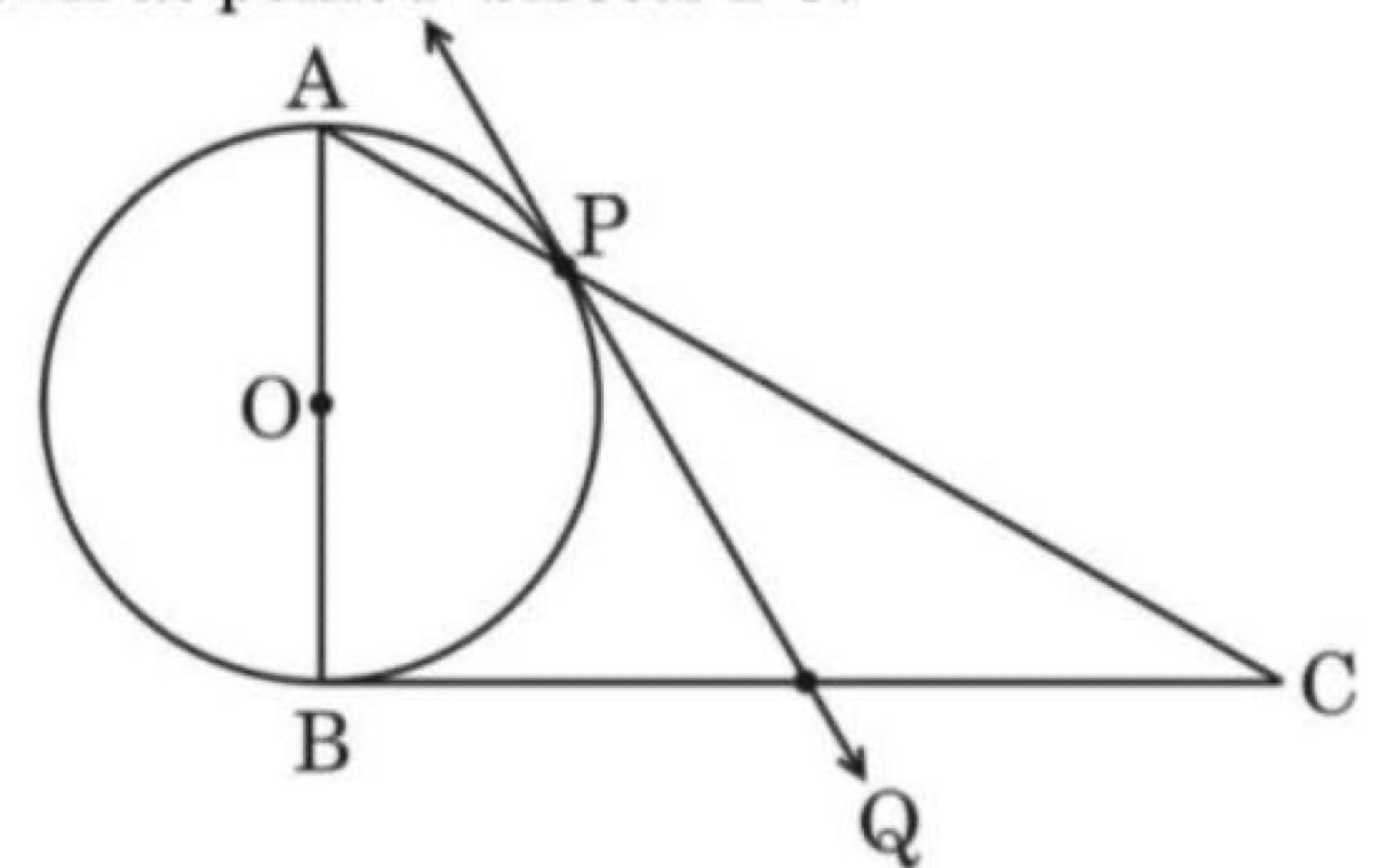 Triangle ABC with angle B = 90 degrees, circle on AB as diameter intersecting AC at P