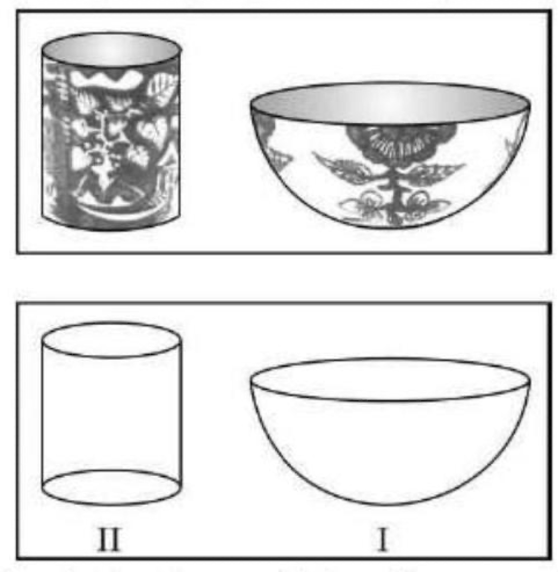 Pottery objects - cylindrical jar and hemispherical bowl