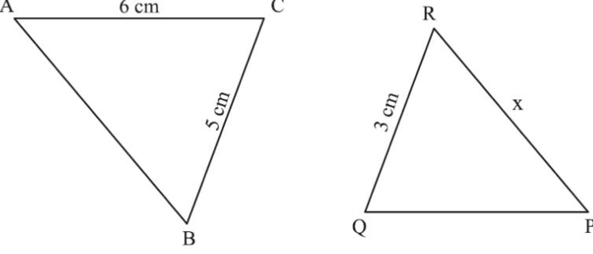 Similar triangles ABC and QPR