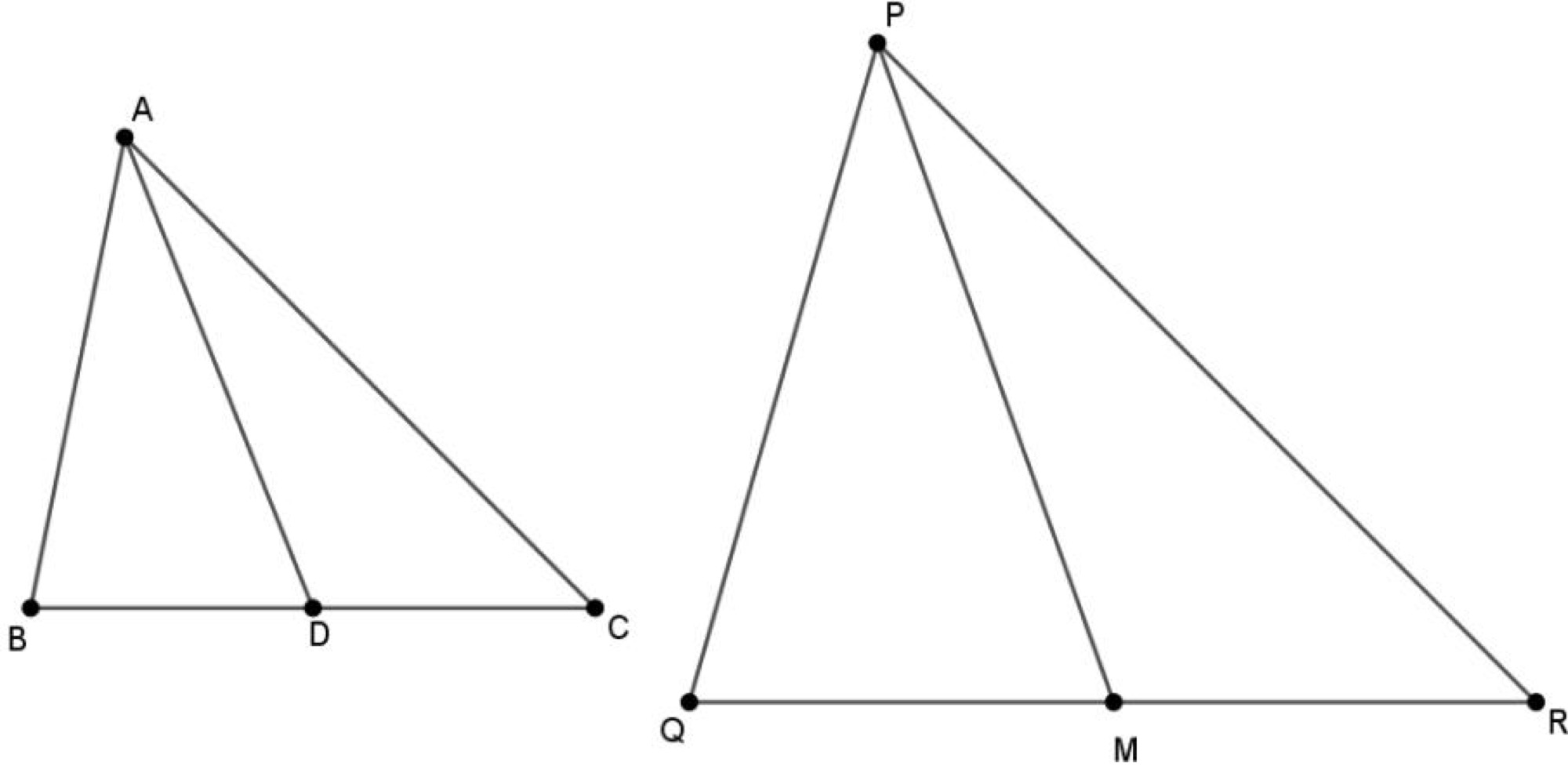 Two similar triangles ABC and PQR with medians AD and PM respectively