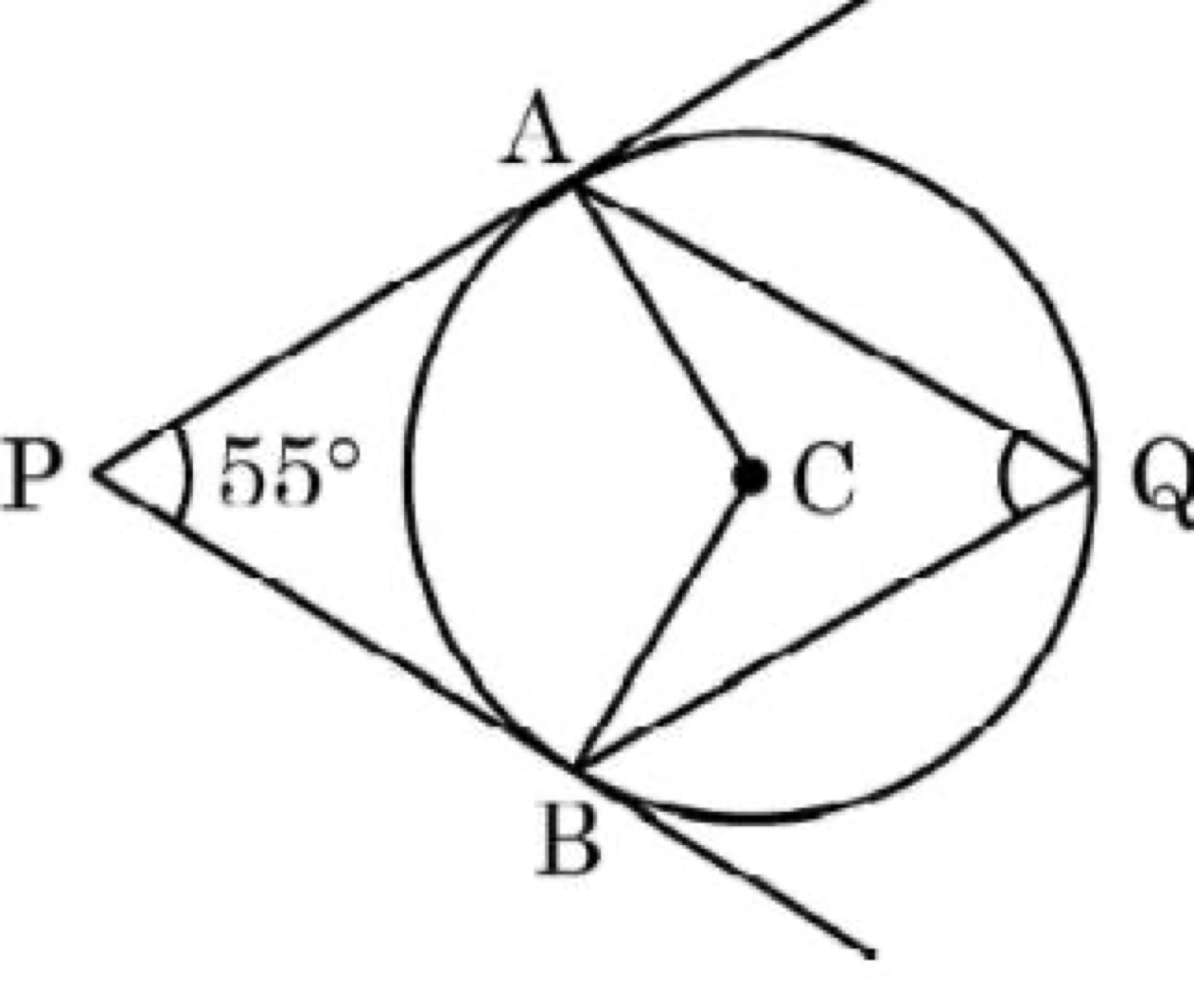 Circle with tangents PA and PB from external point P