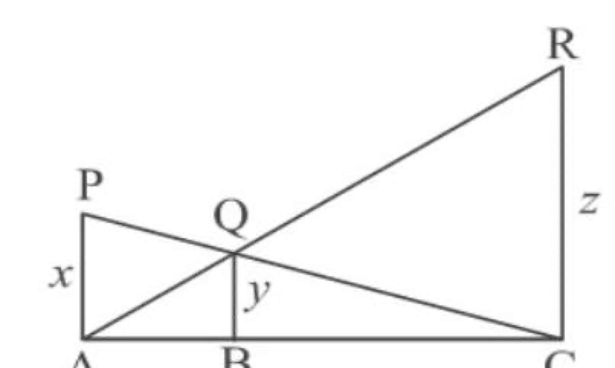 Triangles with PA, QB, RC perpendicular to AC