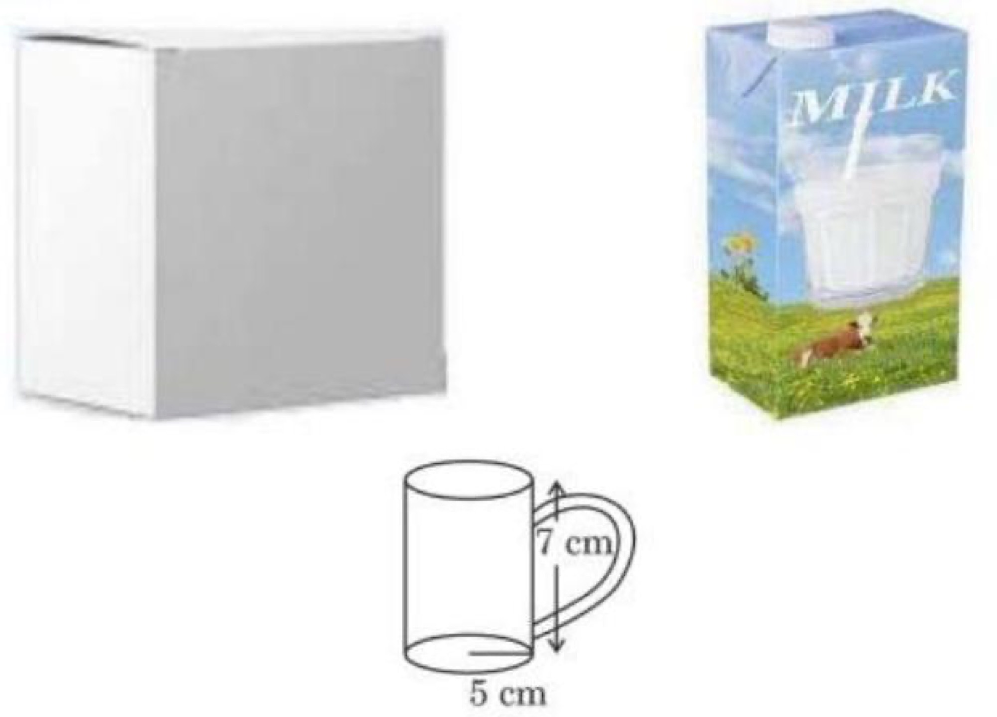 Milk packets and cylindrical cup with dimensions