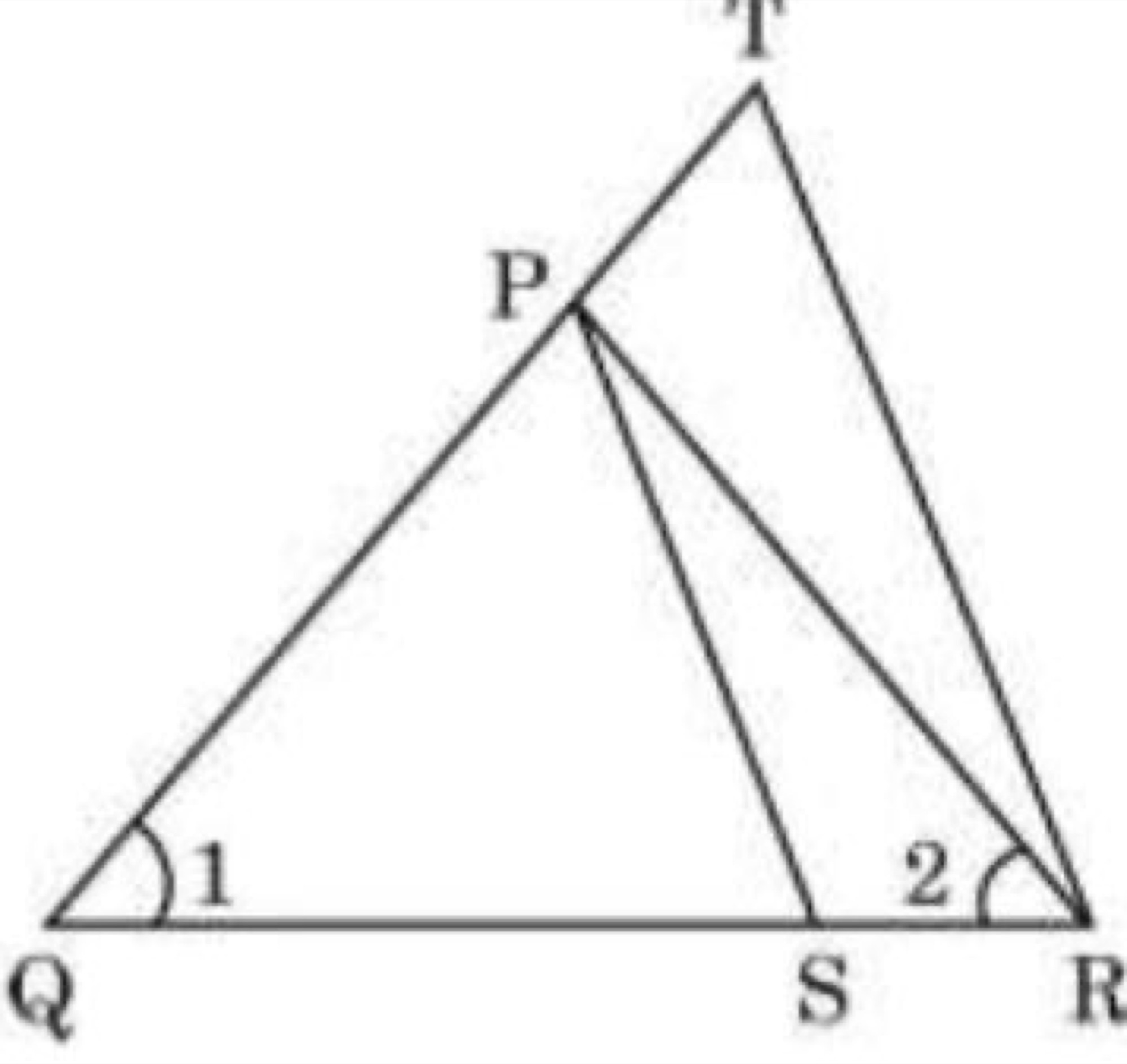 Triangle with points P, Q, R, S, T