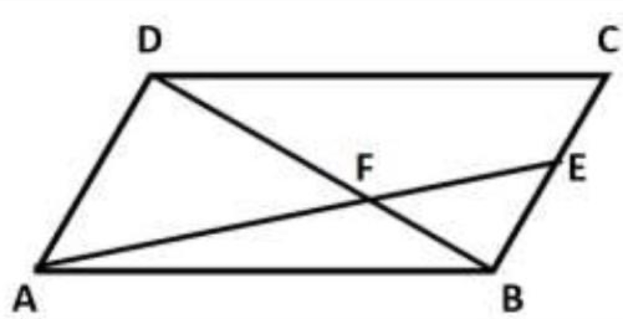 Parallelogram ABCD with diagonal BD and line AE