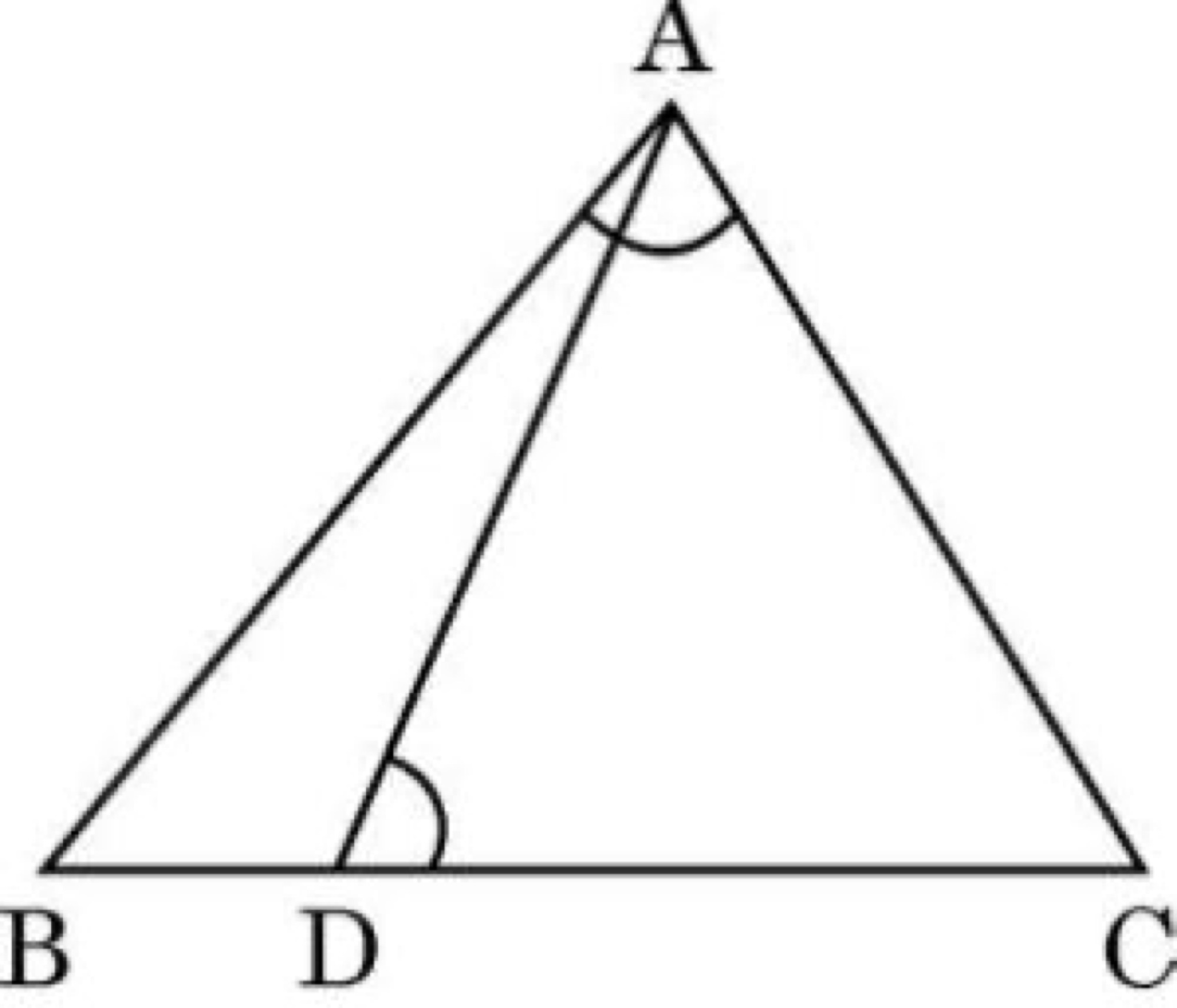 Triangle ABC with point D on BC, angle ADC = angle BAC