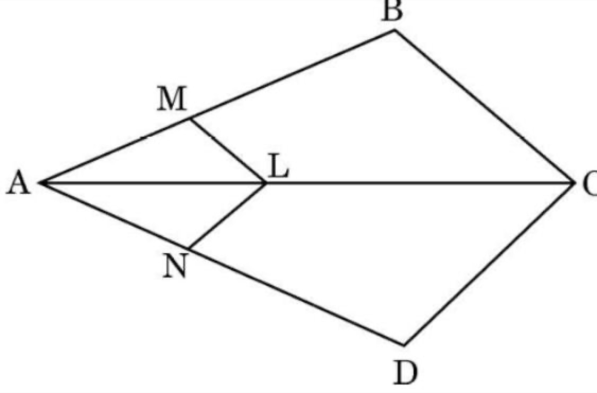 Quadrilateral ABCD with LM parallel to CB and LN parallel to CD